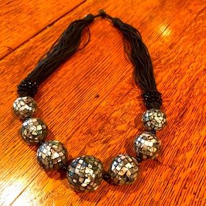 Sajen brand. 20 inch very cool black necklace with 7 abalone round balls